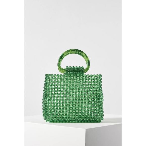 Anthropologie Handbags - NWT by Anthropologie Green Beaded Resin Cotragecore Boho Small Purse Satchel​
